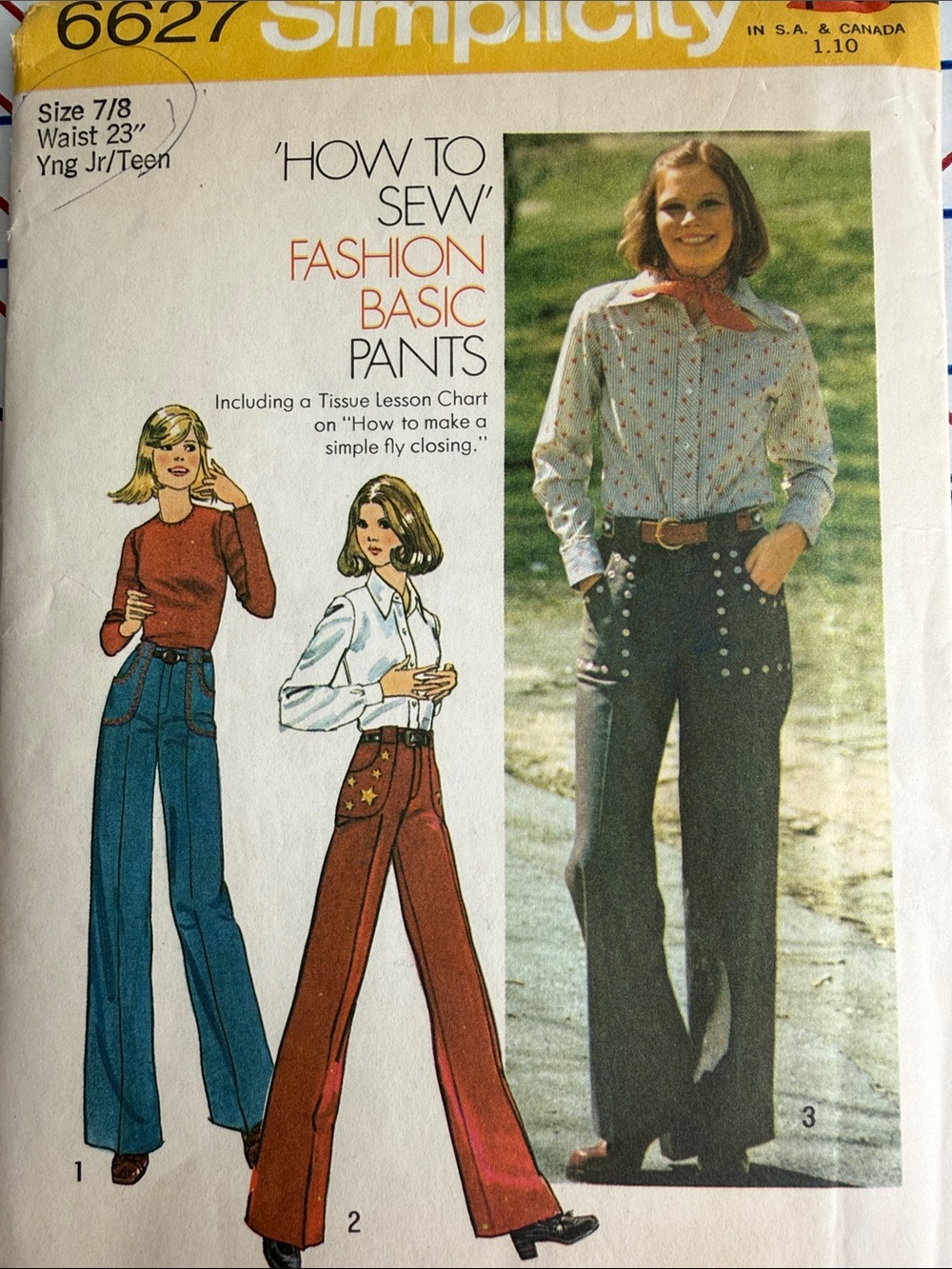 Vintage 1974 Simplicity 6627 Wide Leg Flare Pants Pattern Teen 7/8 Waist 23